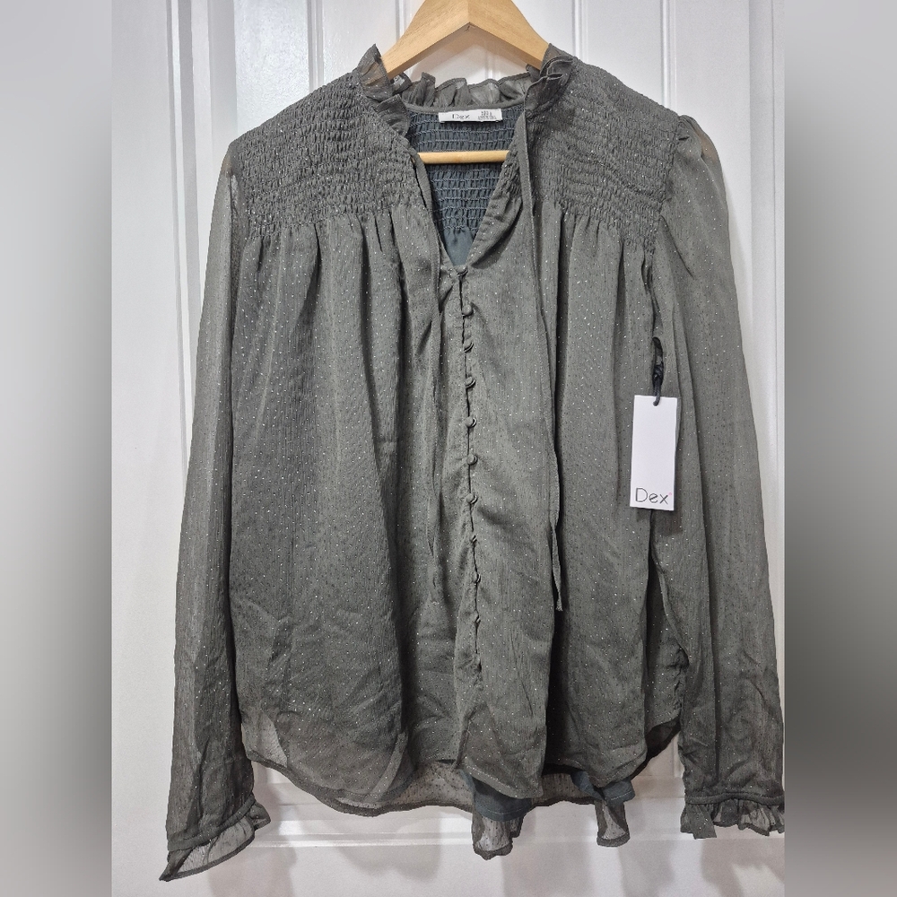 Womens Dex Grey Metallic Blouse Size Large New With Tags - Picture 1 of 7